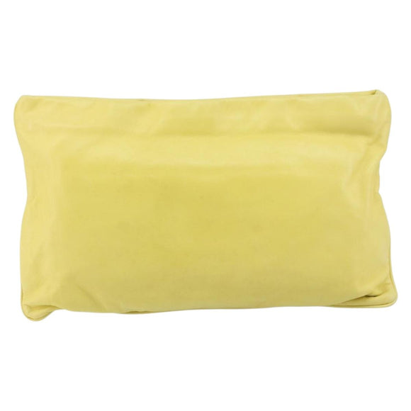 PRADA Clutch Bag Leather Yellow Gold Auth ka1127