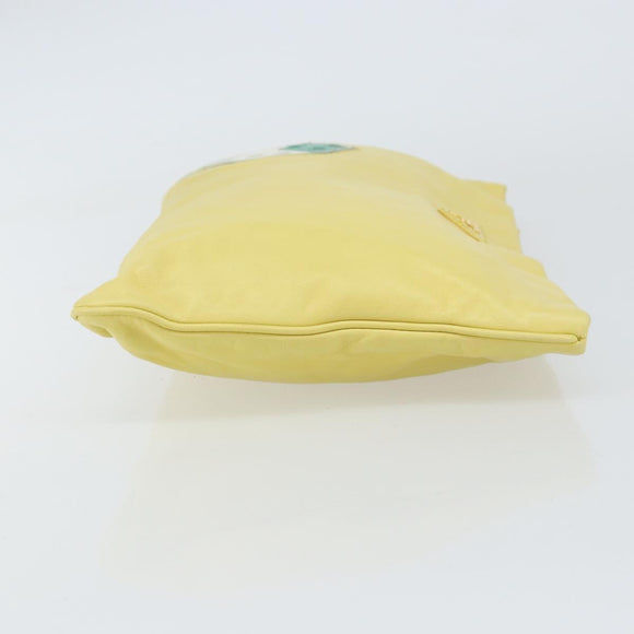 PRADA Clutch Bag Leather Yellow Gold Auth ka1127