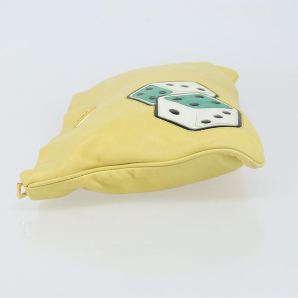 PRADA Clutch Bag Leather Yellow Gold Auth ka1127