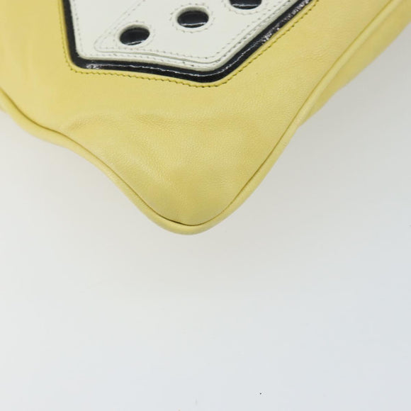 PRADA Clutch Bag Leather Yellow Gold Auth ka1127