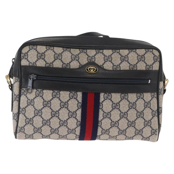 GUCCI GG Supreme Sherry Line Shoulder Bag PVC Navy Gold 010 378 Auth ka1129