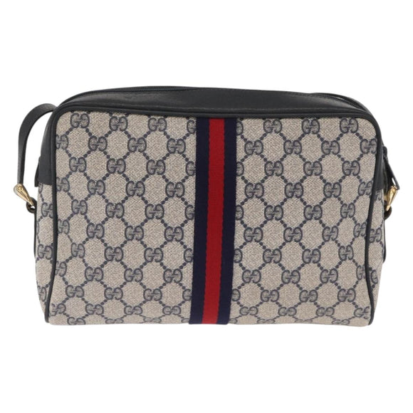 GUCCI GG Supreme Sherry Line Shoulder Bag PVC Navy Gold 010 378 Auth ka1129