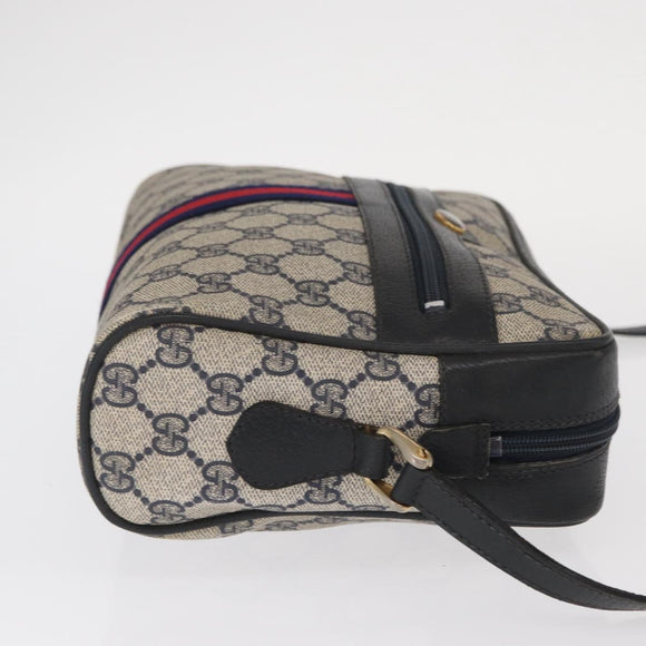 GUCCI GG Supreme Sherry Line Shoulder Bag PVC Navy Gold 010 378 Auth ka1129