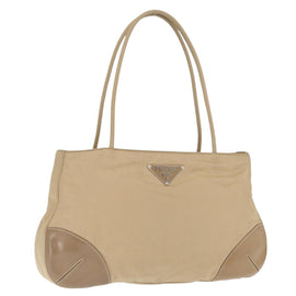 PRADA Hand Bag Nylon Beige Silver Auth ka1139