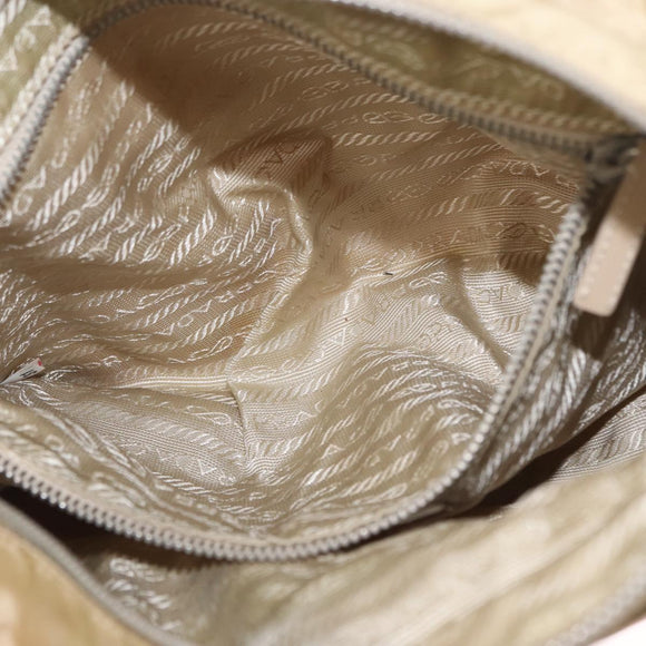 PRADA Hand Bag Nylon Beige Silver Auth ka1139