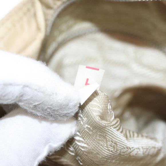 PRADA Hand Bag Nylon Beige Silver Auth ka1139