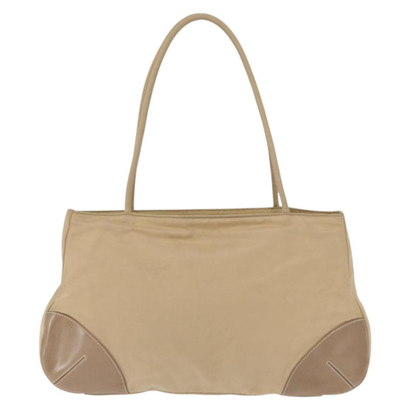 PRADA Hand Bag Nylon Beige Silver Auth ka1139