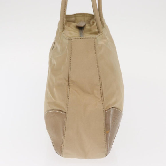 PRADA Hand Bag Nylon Beige Silver Auth ka1139