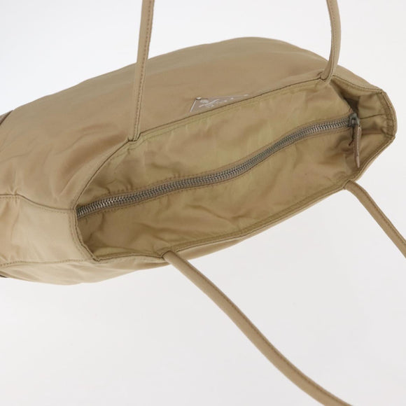 PRADA Hand Bag Nylon Beige Silver Auth ka1139