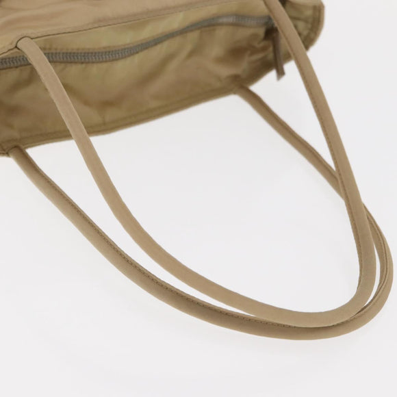 PRADA Hand Bag Nylon Beige Silver Auth ka1139