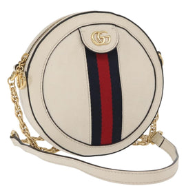 GUCCI Chain GG Marmont Sherry Line Bag Leather White Gold 550618 Auth ka1140
