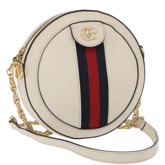 GUCCI Chain GG Marmont Sherry Line Bag Leather White Gold 550618 Auth ka1140