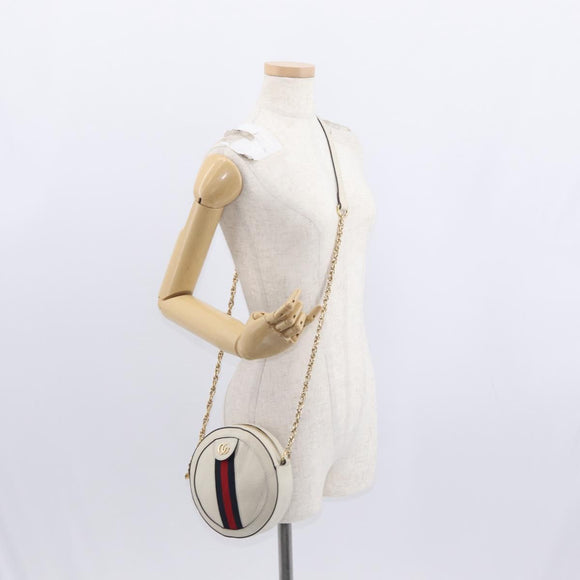 GUCCI Chain GG Marmont Sherry Line Bag Leather White Gold 550618 Auth ka1140