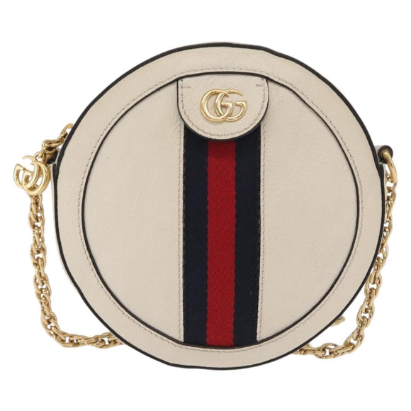 GUCCI Chain GG Marmont Sherry Line Bag Leather White Gold 550618 Auth ka1140