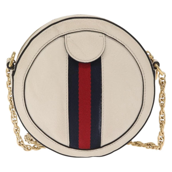 GUCCI Chain GG Marmont Sherry Line Bag Leather White Gold 550618 Auth ka1140