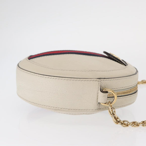GUCCI Chain GG Marmont Sherry Line Bag Leather White Gold 550618 Auth ka1140