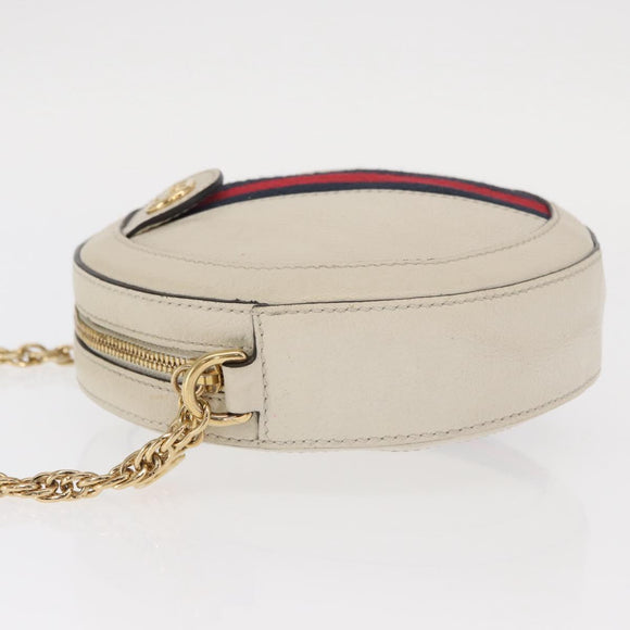 GUCCI Chain GG Marmont Sherry Line Bag Leather White Gold 550618 Auth ka1140