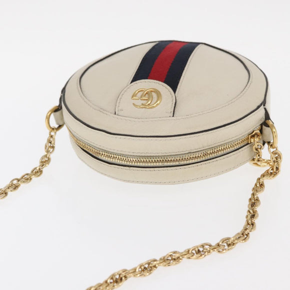 GUCCI Chain GG Marmont Sherry Line Bag Leather White Gold 550618 Auth ka1140