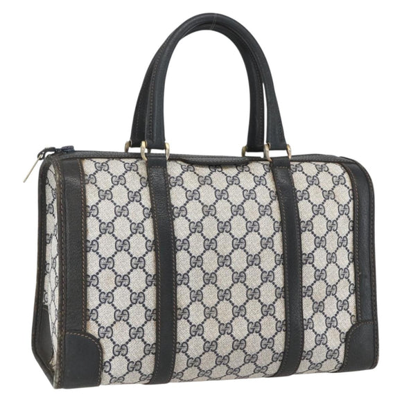 GUCCI GG Supreme Hand Bag PVC Navy Gold Auth ka1142