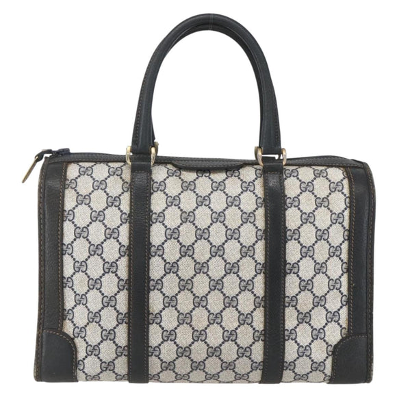 GUCCI GG Supreme Hand Bag PVC Navy Gold Auth ka1142
