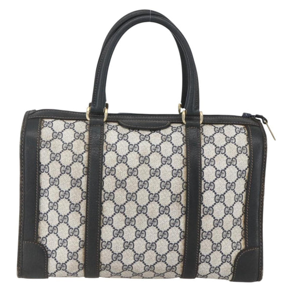 GUCCI GG Supreme Hand Bag PVC Navy Gold Auth ka1142