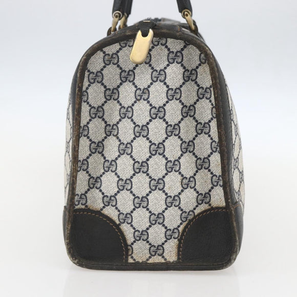 GUCCI GG Supreme Hand Bag PVC Navy Gold Auth ka1142