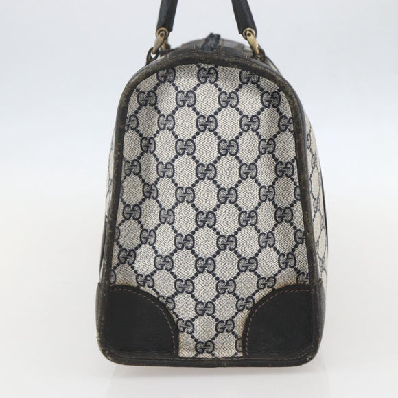 GUCCI GG Supreme Hand Bag PVC Navy Gold Auth ka1142