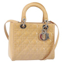 Christian Dior Lady Dior Canage Hand Bag Patent 2way Beige Silver Auth ka1144-1