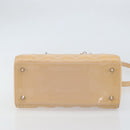 Christian Dior Lady Dior Canage Hand Bag Patent 2way Beige Silver Auth ka1144-11
