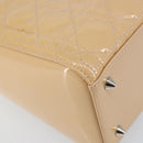 Christian Dior Lady Dior Canage Hand Bag Patent 2way Beige Silver Auth ka1144-13