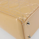 Christian Dior Lady Dior Canage Hand Bag Patent 2way Beige Silver Auth ka1144-15