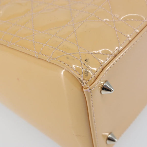 Christian Dior Lady Dior Canage Hand Bag Patent 2way Beige Silver Auth ka1144