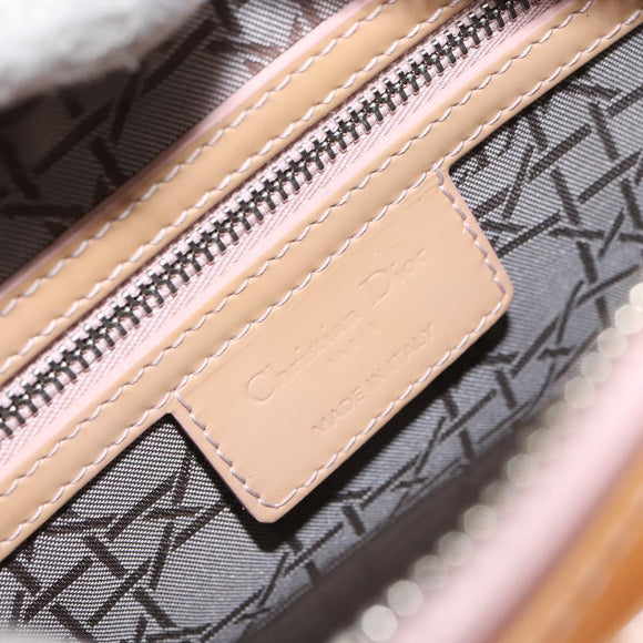 Christian Dior Lady Dior Canage Hand Bag Patent 2way Beige Silver Auth ka1144