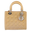 Christian Dior Lady Dior Canage Hand Bag Patent 2way Beige Silver Auth ka1144-2