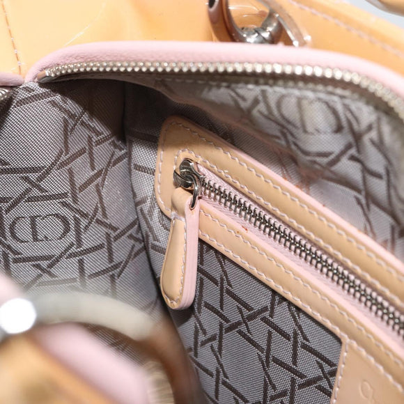 Christian Dior Lady Dior Canage Hand Bag Patent 2way Beige Silver Auth ka1144