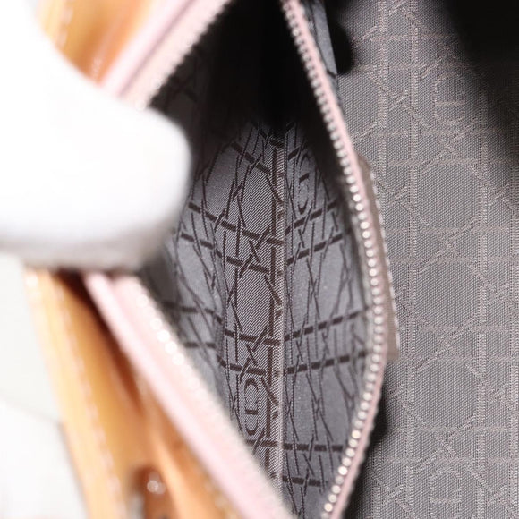 Christian Dior Lady Dior Canage Hand Bag Patent 2way Beige Silver Auth ka1144
