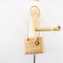 Christian Dior Lady Dior Canage Hand Bag Patent 2way Beige Silver Auth ka1144-26