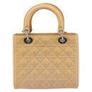 Christian Dior Lady Dior Canage Hand Bag Patent 2way Beige Silver Auth ka1144-3