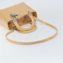 Christian Dior Lady Dior Canage Hand Bag Patent 2way Beige Silver Auth ka1144-9