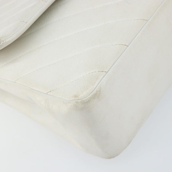 CHANEL V Stitch Double Flap Chain Shoulder Bag Leather White Gold CC Auth ka1147