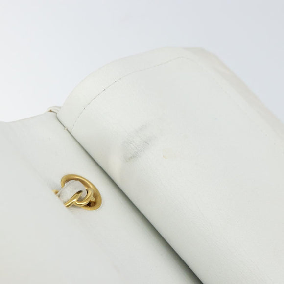 CHANEL V Stitch Double Flap Chain Shoulder Bag Leather White Gold CC Auth ka1147