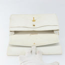 CHANEL V Stitch Double Flap Chain Shoulder Bag Leather White Gold CC Auth ka1147-19