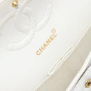 CHANEL V Stitch Double Flap Chain Shoulder Bag Leather White Gold CC Auth ka1147-20