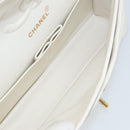 CHANEL V Stitch Double Flap Chain Shoulder Bag Leather White Gold CC Auth ka1147-11
