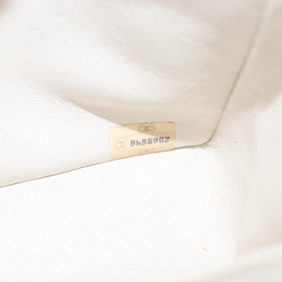 CHANEL V Stitch Double Flap Chain Shoulder Bag Leather White Gold CC Auth ka1147