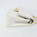 CHANEL V Stitch Double Flap Chain Shoulder Bag Leather White Gold CC Auth ka1147-3
