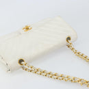 CHANEL V Stitch Double Flap Chain Shoulder Bag Leather White Gold CC Auth ka1147-6