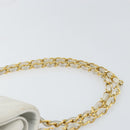 CHANEL V Stitch Double Flap Chain Shoulder Bag Leather White Gold CC Auth ka1147-14