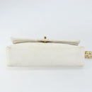 CHANEL V Stitch Double Flap Chain Shoulder Bag Leather White Gold CC Auth ka1147-5