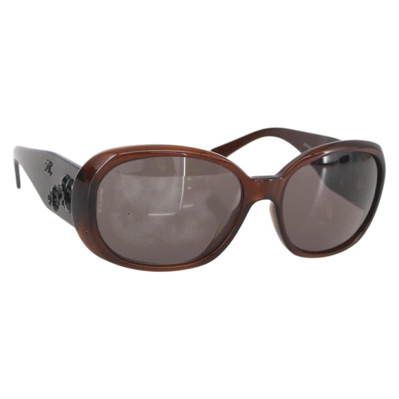 CHANEL Camelia Sunglasses plastic Brown CC Auth ka1148